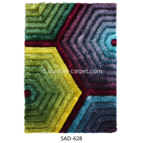 Polyester Silk Shaggy Desain 3D Rug